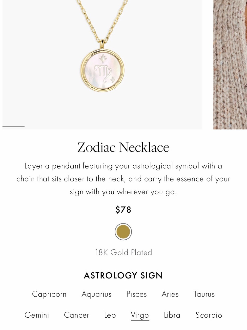 Gorjana Gold and Cream Virgo Round Pendant Necklace - Picture 5 of 5